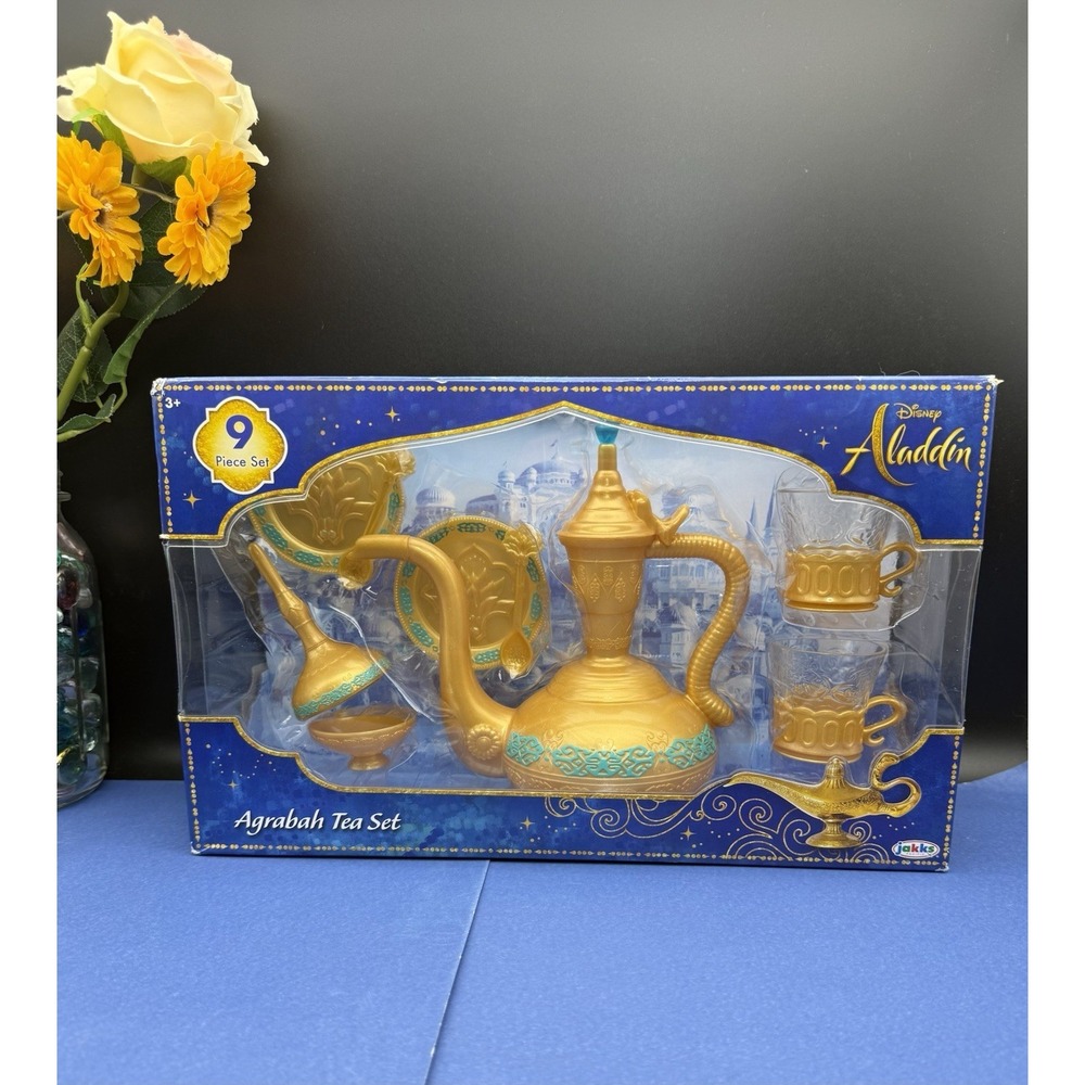 New Disney Aladdin Agrabah 9 Pc Tea Set Jakks Teapot Cups‎ Saucers Collectible